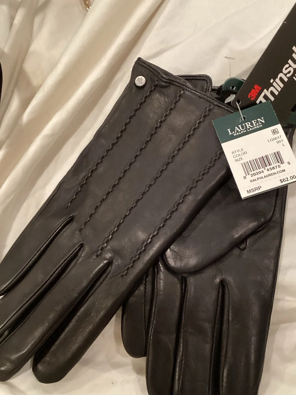 Lauren Ralph Lauren Black Leather Women's Gloves NWTS Large